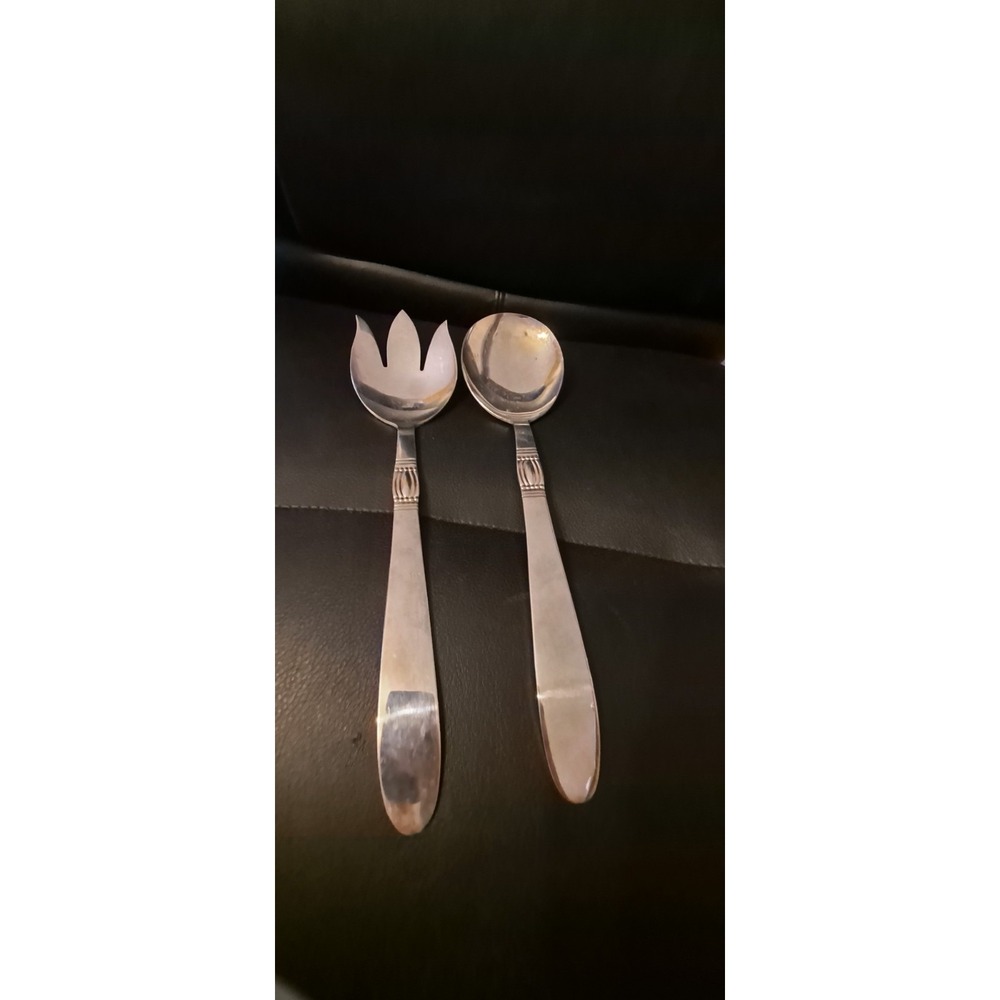 MASTERPIECE KAREN SILVER PLATE SALAD‎ LARGE SERVING FORK SPOON SPORK JAPAN VTG
